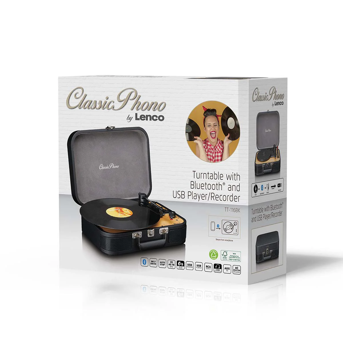 CLASSIC PHONO TT-116BK - Retro Bluetooth® platenspeler met ingebouwde speakers - Zwart - Image 13