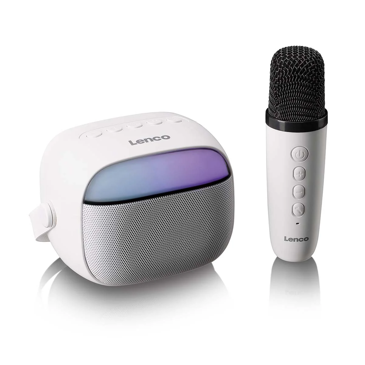 LENCO BTC-020WH - Compacte karaoke speaker met Bluetooth®, oplaadbare batterij, draadloze karaoke microfoon en LED-lichteffecten - Wit - Image 5