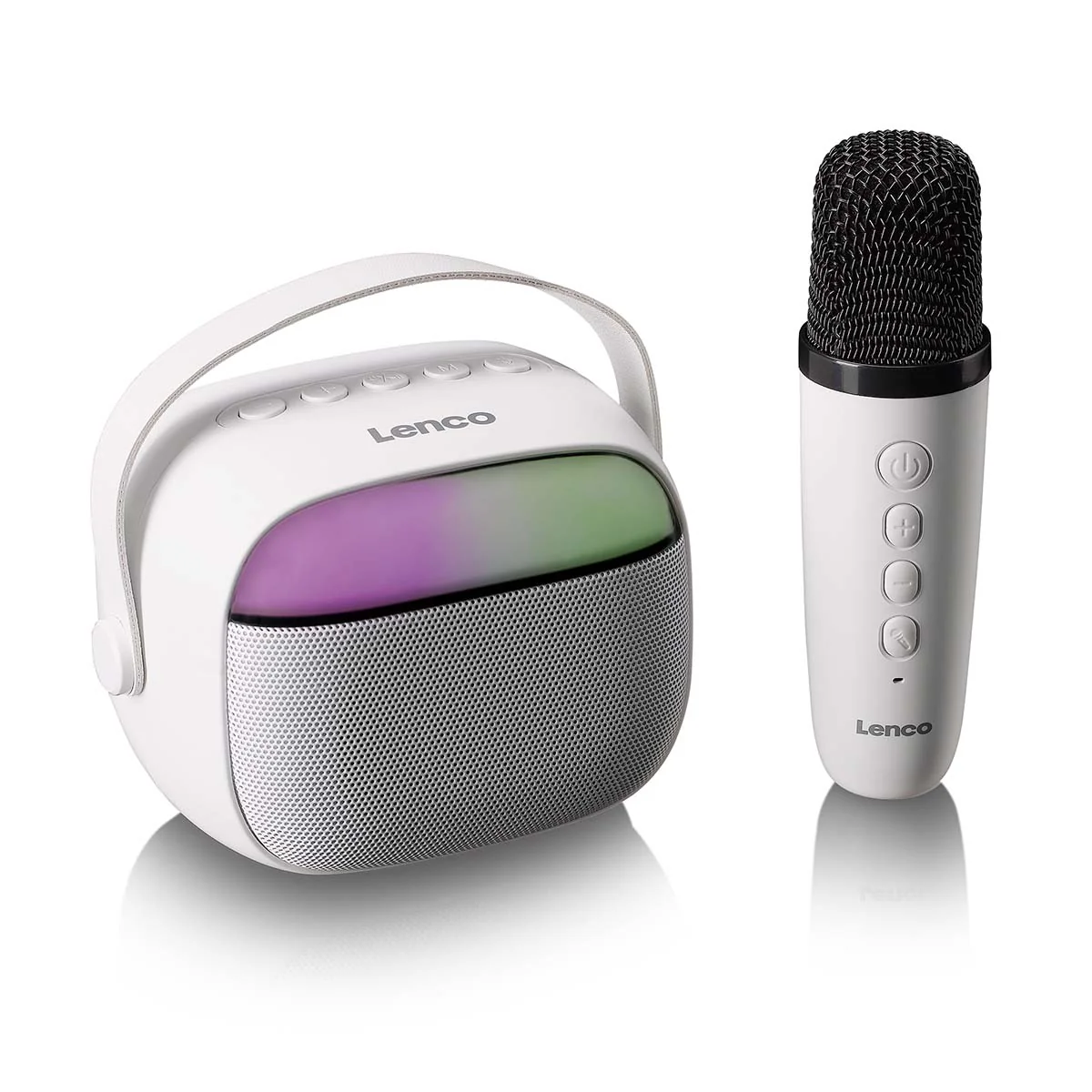 LENCO BTC-020WH - Compacte karaoke speaker met Bluetooth®, oplaadbare batterij, draadloze karaoke microfoon en LED-lichteffecten - Wit - Image 6