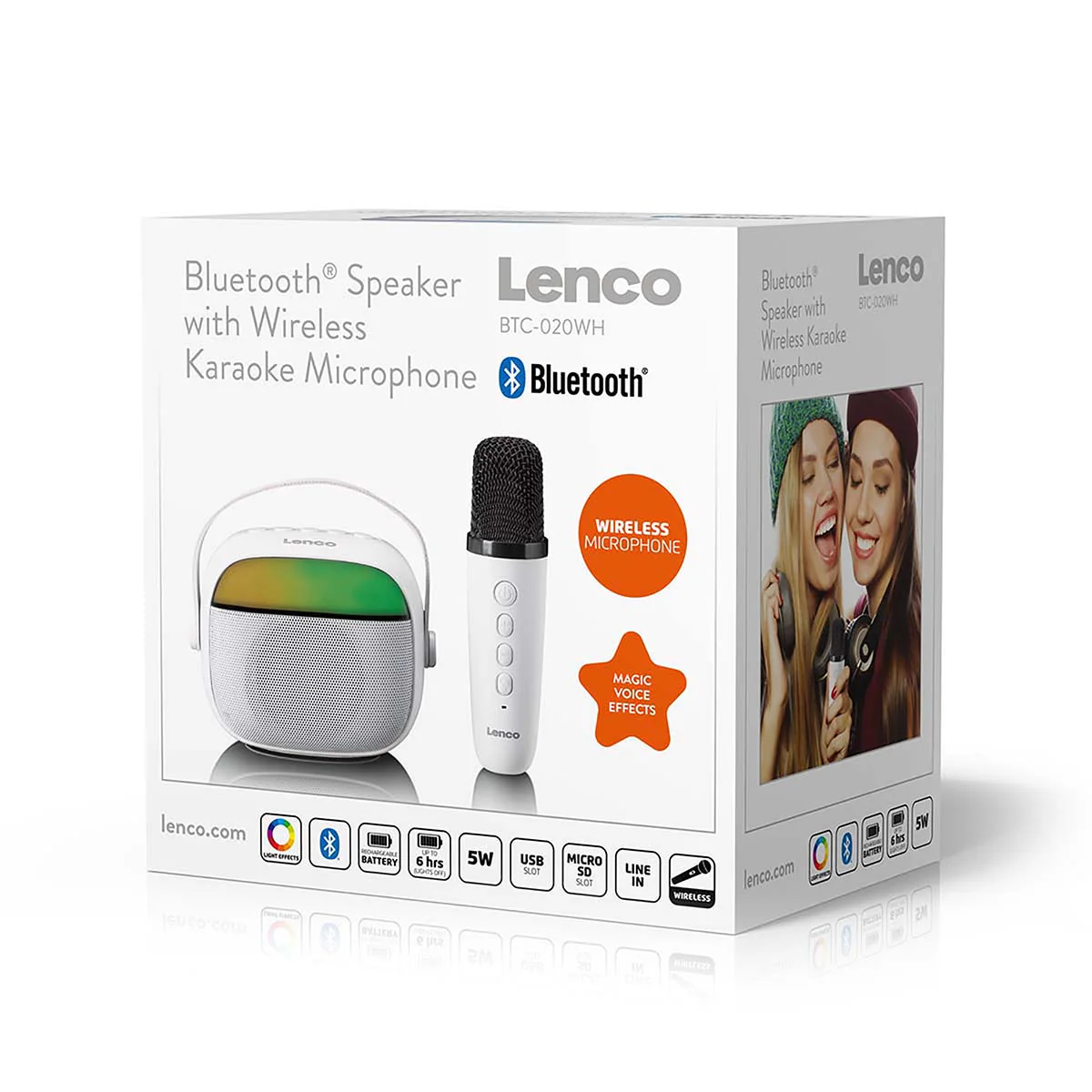 LENCO BTC-020WH - Compacte karaoke speaker met Bluetooth®, oplaadbare batterij, draadloze karaoke microfoon en LED-lichteffecten - Wit - Image 9