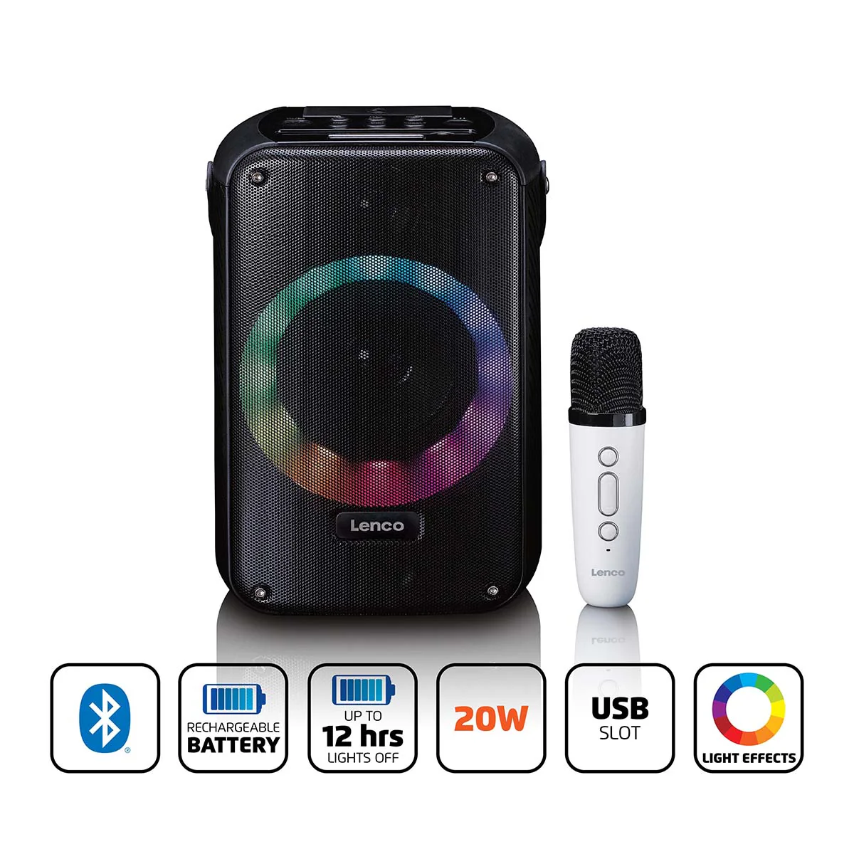LENCO BTC-060BK - Karaoke set met Bluetooth®, oplaadbare batterij, draadloze karaoke microfoon en disco LED-verlichting - Image 11
