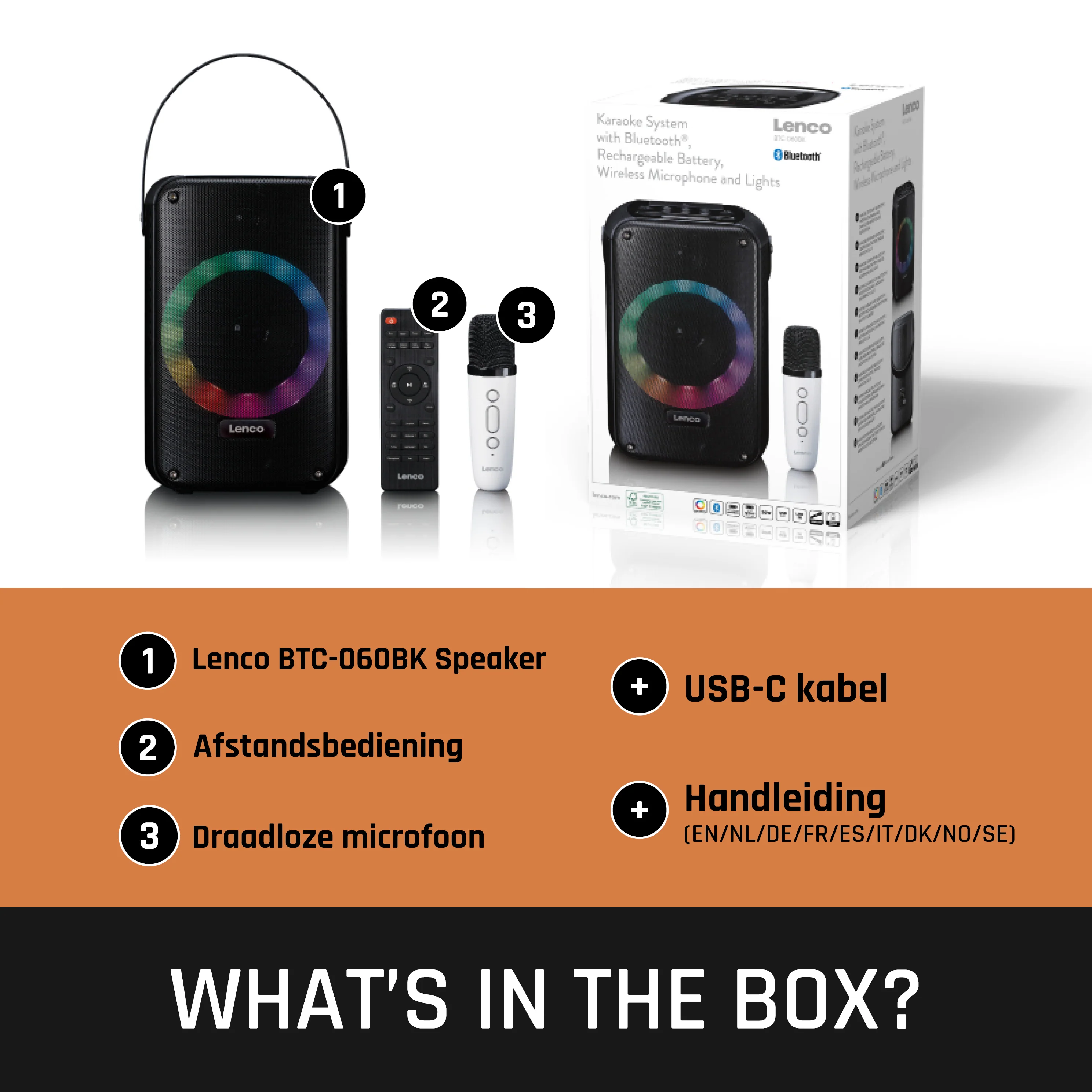 LENCO BTC-060BK - Karaoke set met Bluetooth®, oplaadbare batterij, draadloze karaoke microfoon en disco LED-verlichting - Image 17