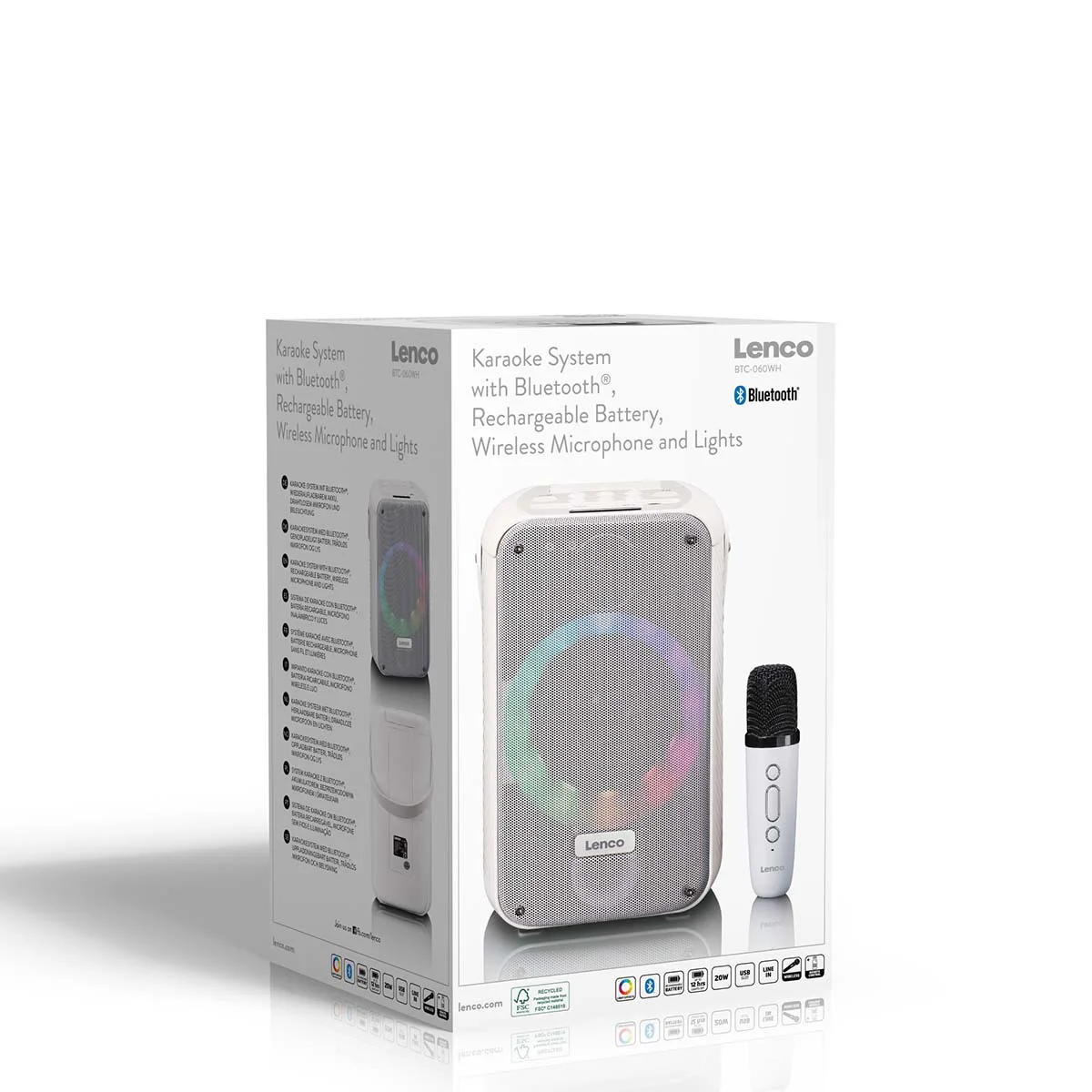 LENCO BTC-060WH - Karaoke set met Bluetooth®, oplaadbare batterij, draadloze karaoke microfoon en disco LED-verlichting - Wit - Image 16