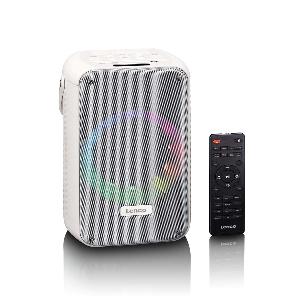 LENCO BTC-060WH - Karaoke set met Bluetooth®, oplaadbare batterij, draadloze karaoke microfoon en disco LED-verlichting - Wit - Image 6