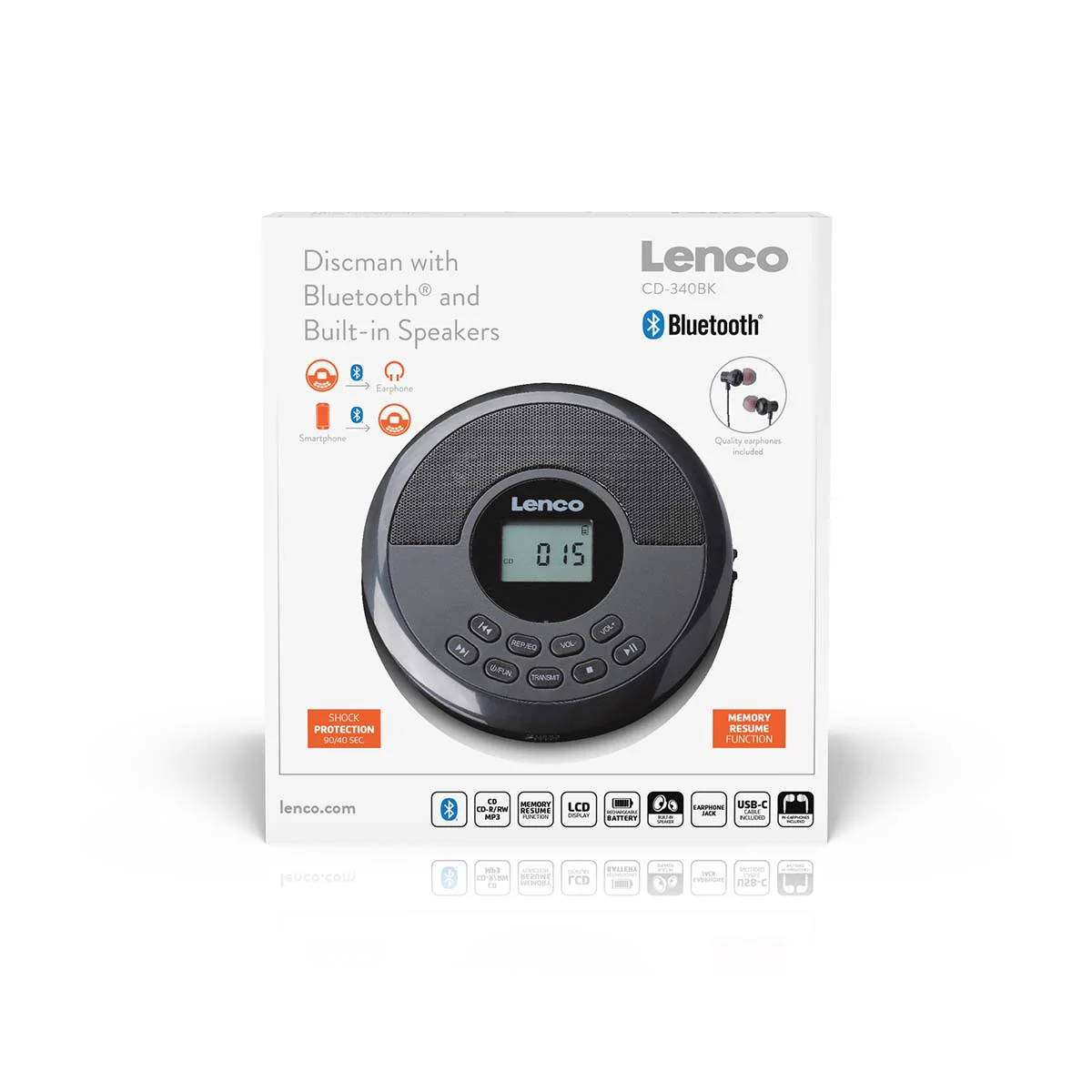 Lenco CD-340BK - Draagbare CD-/MP3-speler met Bluetooth en ingebouwde speakers - Zwart - Image 9