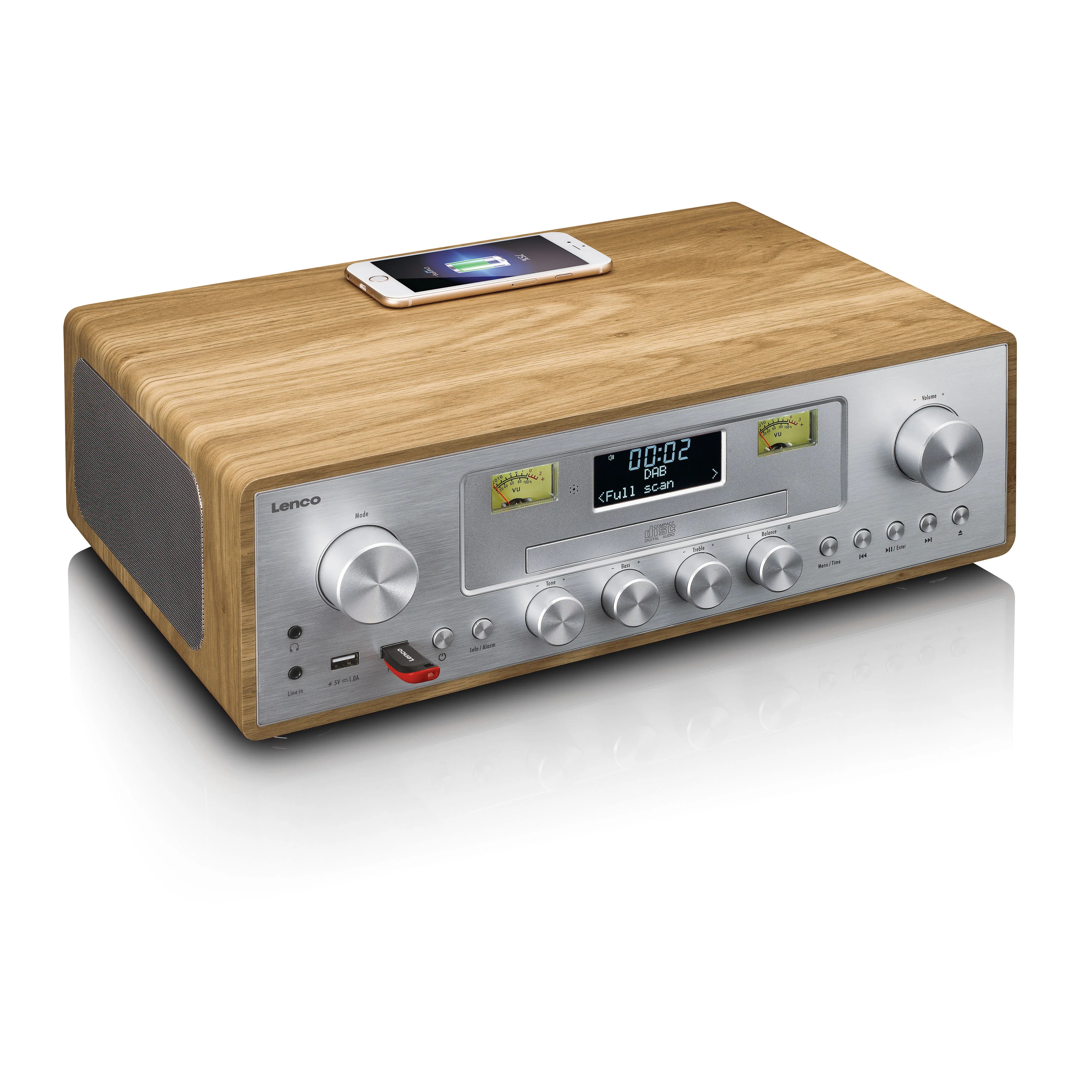 LENCO DAR-281WDSI - DAB+/FM radio met CD-speler, USB, Bluetooth® en draadloos oplaadpunt - Hout/Zilver - Image 7