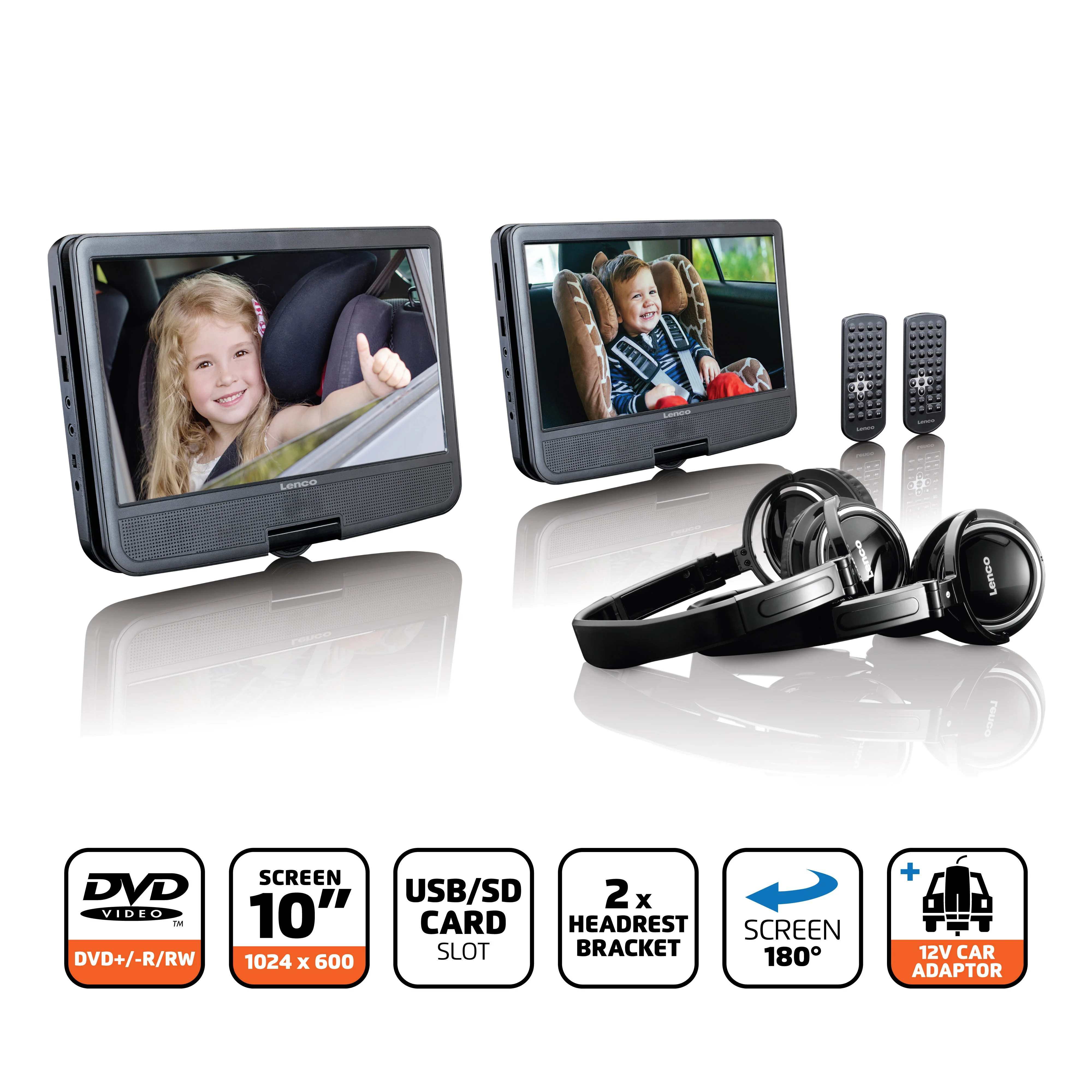 LENCO DVP-1046BK - 2x 10 inch draagbare DVD speler met oplaadbare batterij, twee hoofdtelefoons en twee montagebeugels voor in de auto - Zwart - Image 7