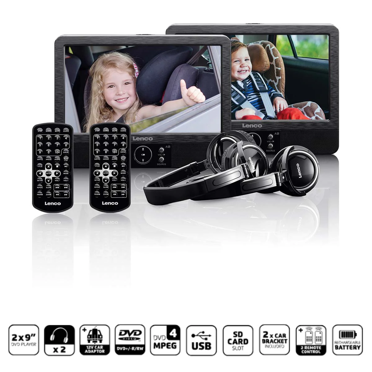 LENCO DVP-939 - 2x9" Portable DVD speler met USB,SD, ingebouwde batterij- Zwart - Image 9