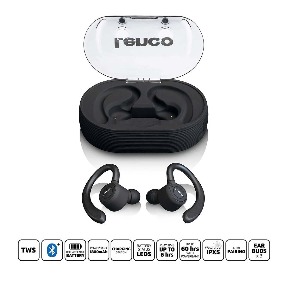 LENCO EPB-460BK - Sport IPX5 TWS Bluetooth® Earphone - Zwart - Image 10