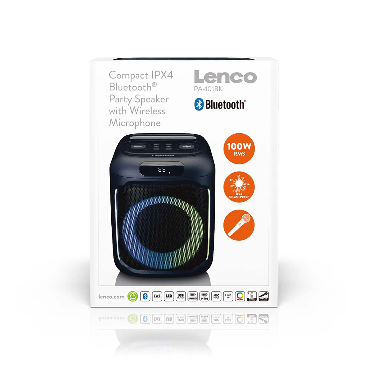 LENCO PA-101BK - Bluetooth® Party Speaker met LED-lichteffecten - 100W RMS, USB, 14 uur batterijduur - Zwart - Image 20