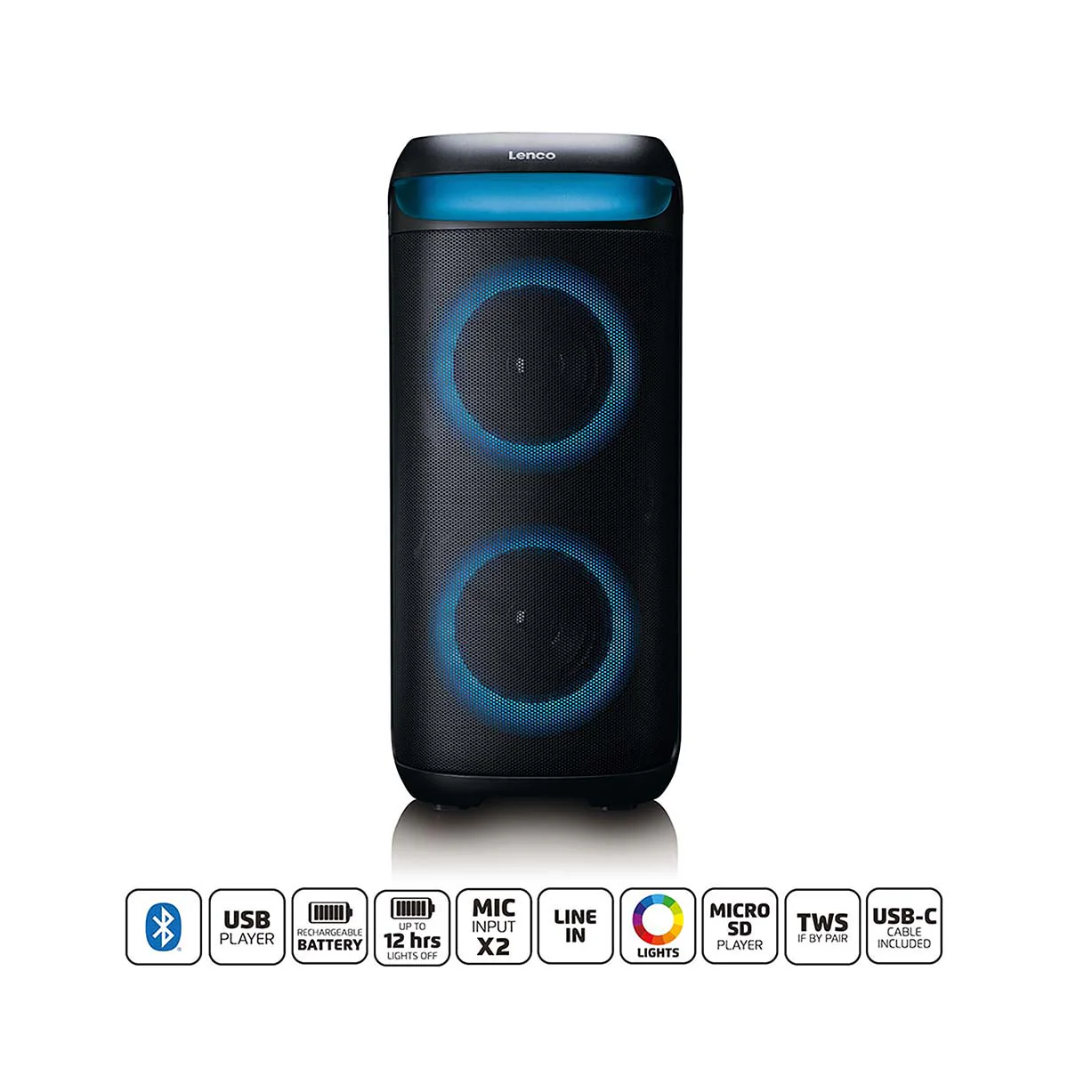 LENCO PA-210BK - Bluetooth® Party Speaker met LED-lichteffecten - 100W uitgangsvermogen, TWS, USB, tot 12 uur batterijduur - Zwart - Image 15