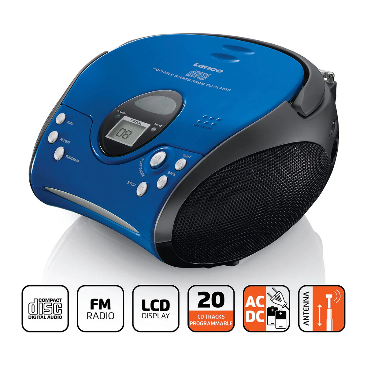 LENCO SCD-24 - Draagbare stereo FM radio met CD-speler - Blauw/zwart - Image 9