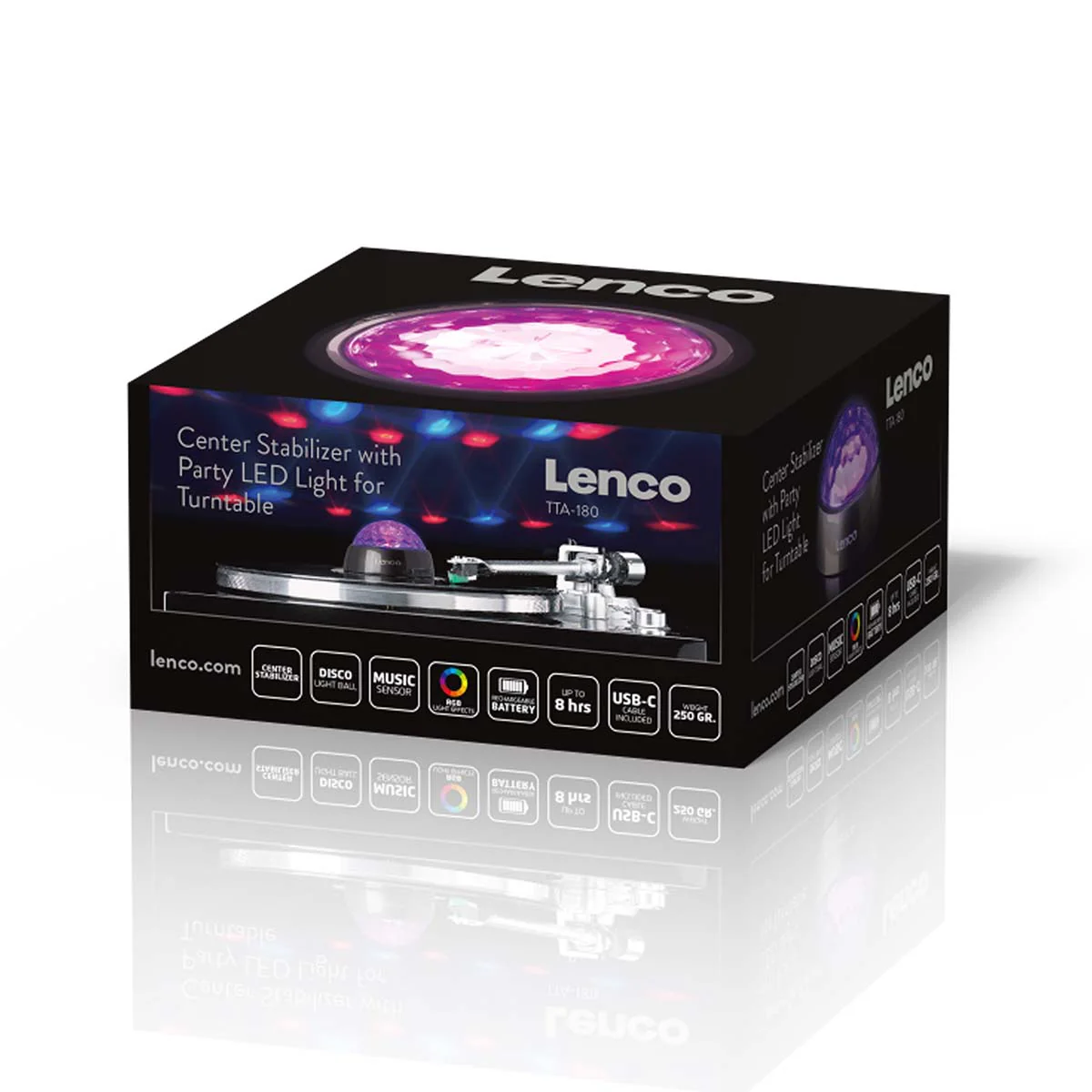 LENCO TTA-180TN - Platenstabilisator met RGB lichteffecten - Platenspeler aandrukgewicht 250g en discobal in één - Titanium - Image 15